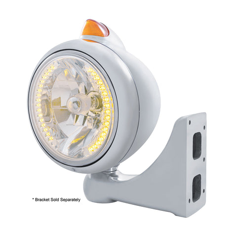 Chrome Guide 682-C Headlight H4 With Amber LED & Original Style LED Signal - Amber Lens