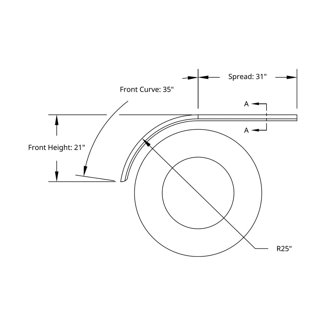 66" 430 Stainless Steel (16ga) Roll Formed Edge Smooth Half Fender - SS Series (Pair)