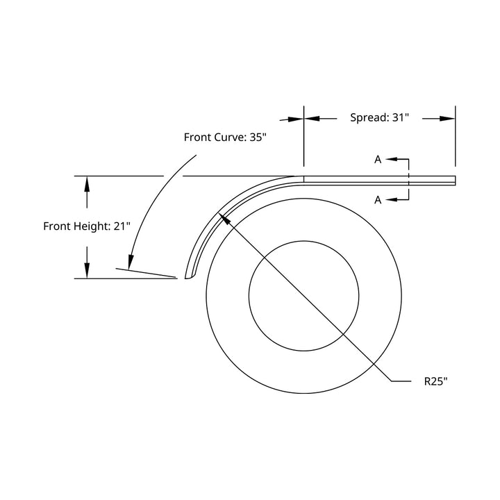 66" 430 Stainless Steel (16ga) Roll Formed Edge Smooth Half Fender - SS Series (Pair)