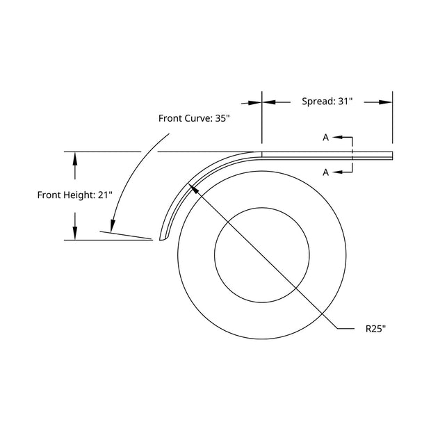 66" 430 Stainless Steel (16ga) Roll Formed Edge Smooth Half Fender - SS Series (Pair)
