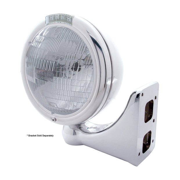 Stainless Steel Classic Headlight H6024 Bulb & LED Turn Signal - Clear Lens