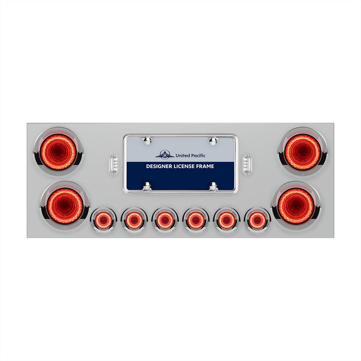 SS Rear Center Panel With Four 23 LED 4" Lights &amp; Six 9 LED 2" Mirage Lights &amp; Visors - Red LED/Clear Lens