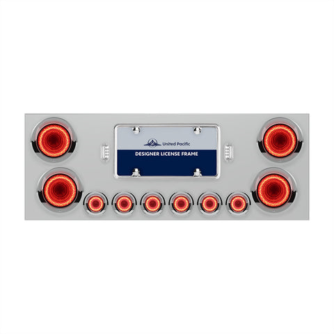 SS Rear Center Panel With Four 23 LED 4" Lights & Six 9 LED 2" Mirage Lights & Visors - Red LED/Clear Lens