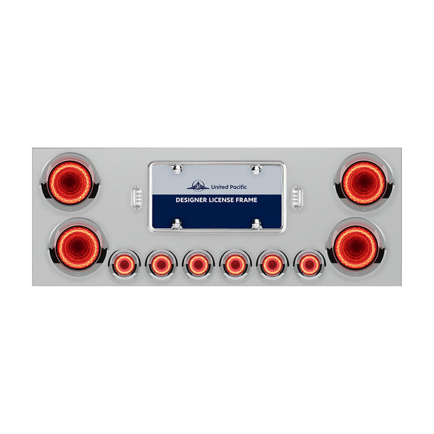 SS Rear Center Panel With Four 23 LED 4" Lights & Six 9 LED 2" Mirage Lights & Visors - Red LED/Clear Lens