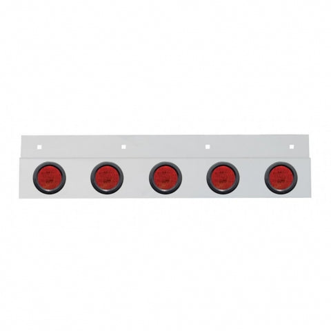 Stainless Top Mud Flap Plate With 5X 9 LED 2" Lights & Grommets - Red LED/Red Lens (Each)