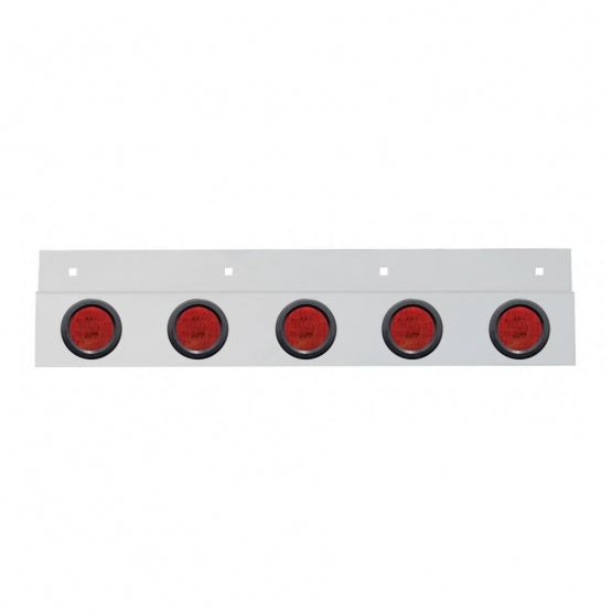 Stainless Top Mud Flap Plate With 5X 9 LED 2" Lights & Grommets - Red LED/Red Lens (Each)