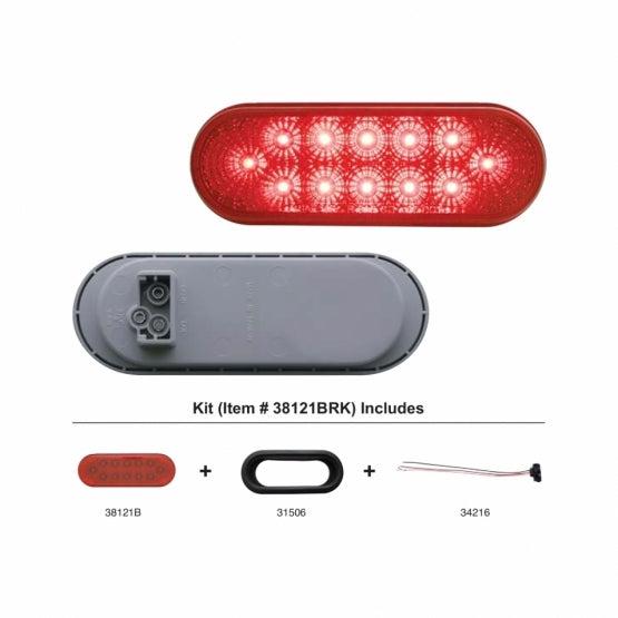 12 LED 6" Oval Reflector Light Kit (Stop, Turn &amp; Tail) - Red LED/Red Lens
