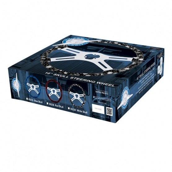 18" Skull Steering Wheel Only With Hydro-Dip Finish Wood - Blue