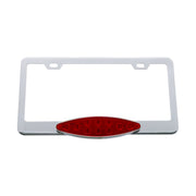 Chrome License Plate Frame With 10 LED Cats Eye Light - Red LED/Red Lens