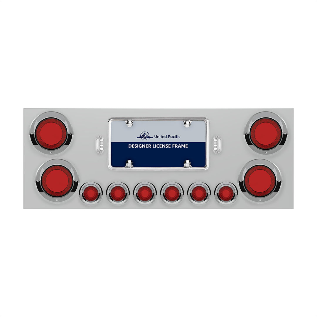 SS Rear Center Panel With Four 23 LED 4" Lights &amp; Six 9 LED 2" Mirage Lights &amp; Visors - Red LED/Red Lens