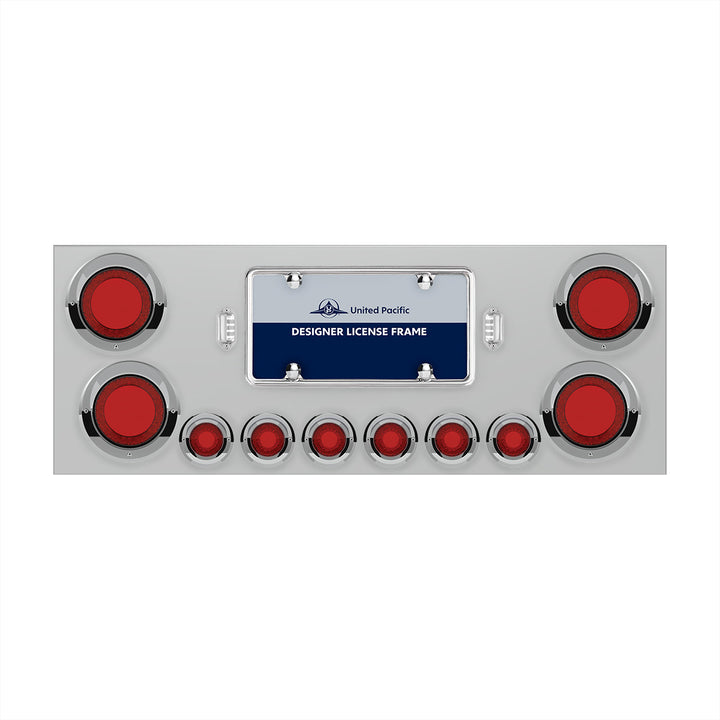 SS Rear Center Panel With Four 23 LED 4" Lights &amp; Six 9 LED 2" Mirage Lights &amp; Visors - Red LED/Red Lens