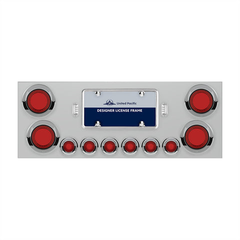 SS Rear Center Panel With Four 23 LED 4" Lights & Six 9 LED 2" Mirage Lights & Visors - Red LED/Red Lens
