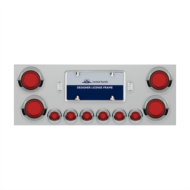 SS Rear Center Panel With Four 23 LED 4" Lights & Six 9 LED 2" Mirage Lights & Visors - Red LED/Red Lens