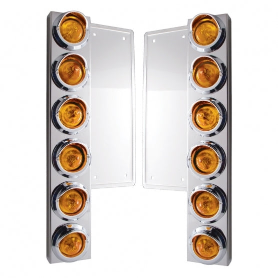FL SS Front Air Cleaner Bracket W/12X 9 LED 2" Beehive Lights &amp; Visors -Amber LED &amp; Lens (Pair)