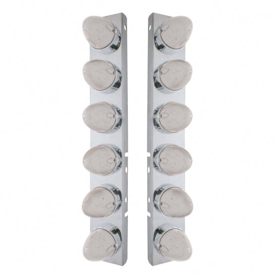SS Front Air Cleaner Bracket With 12X 19 LED Beehive Lights &amp; Bezels For Peterbilt-Amber LED/Clear Lens
