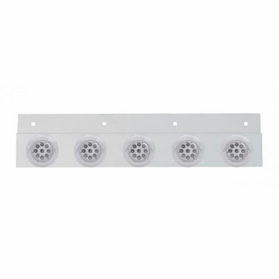 Stainless Top Mud Flap Plate With 5X 9 LED 2" Reflector Lights & Visors - Red LED/Clear Lens (Each)