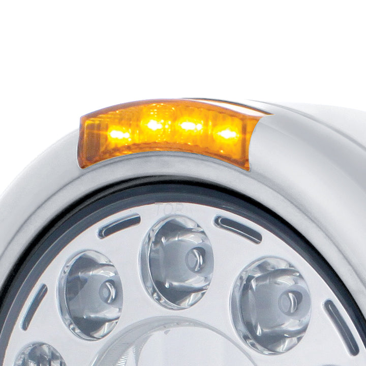 Stainless Classic Headlight 11 LED Bulb &amp; LED Signal - Amber Lens