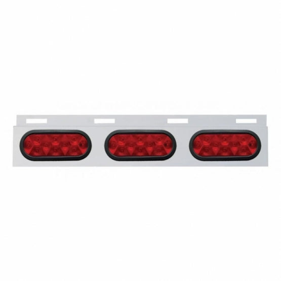 Stainless Top Mud Flap Plate With Three 10 LED Lights &amp; Grommet - Red LED/Red Lens (Each)