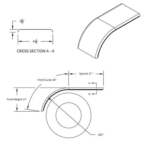 66" 430 Stainless Steel (16ga) Smooth Half Fender - SE Series (Pair)