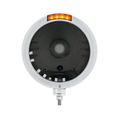 Stainless Steel Classic Stripe Headlight No Bulb With LED Signal - Amber Lens
