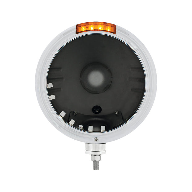 Stainless Steel Classic Stripe Headlight No Bulb With LED Signal - Amber Lens