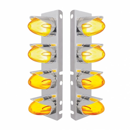 SS Front Air Cleaner Brkt With 8X 9 Amber Hi/Lo LED Watermelon GloLight &amp; Visors For Peterbilt-Amber Lens