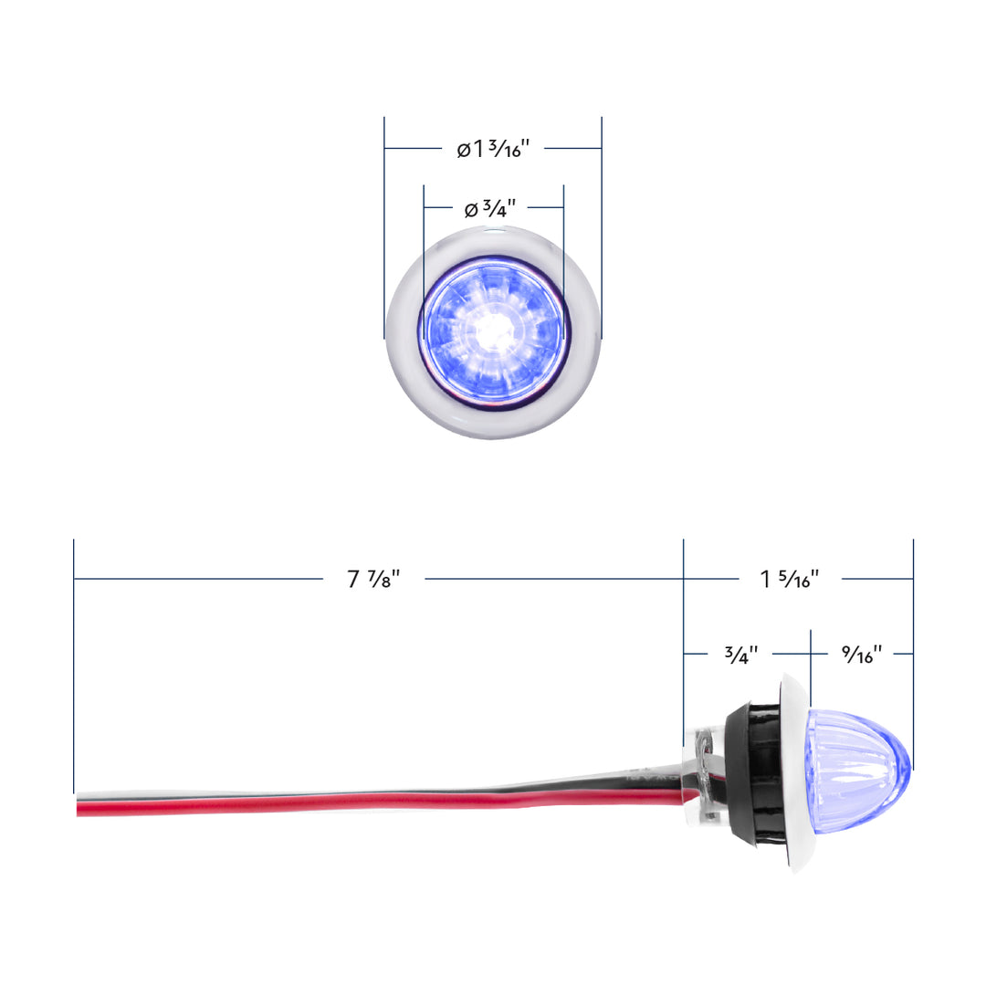 4 LED Dual Function 3/4" Mini Watermelon Light (Clearance/Marker) - Blue LED/Clear Lens