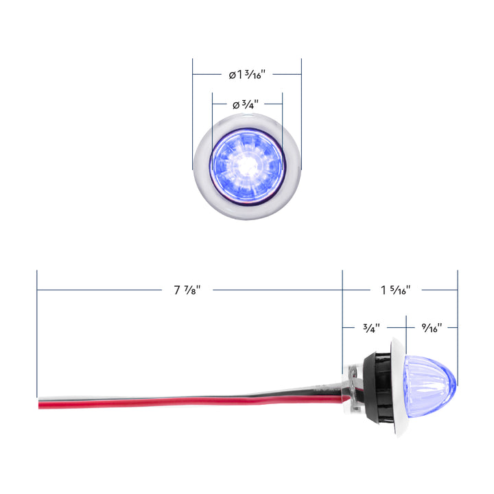 4 LED Dual Function 3/4" Mini Watermelon Light (Clearance/Marker) - Blue LED/Clear Lens
