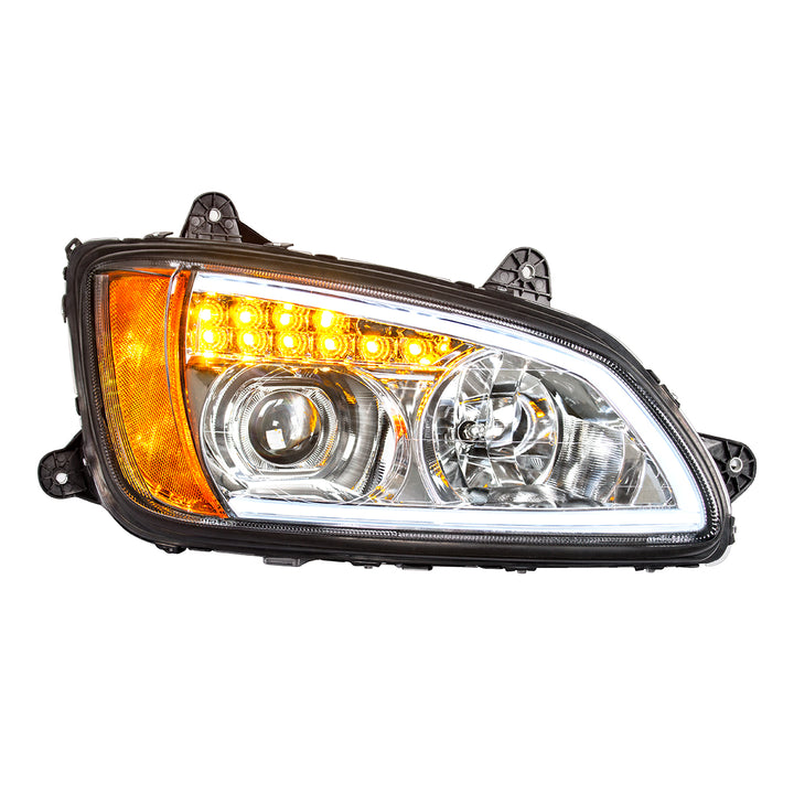 Chrome Projection Headlight With LED Turn Signal &amp; Position Light For 2008-2017 Kenworth T660 - Passenger