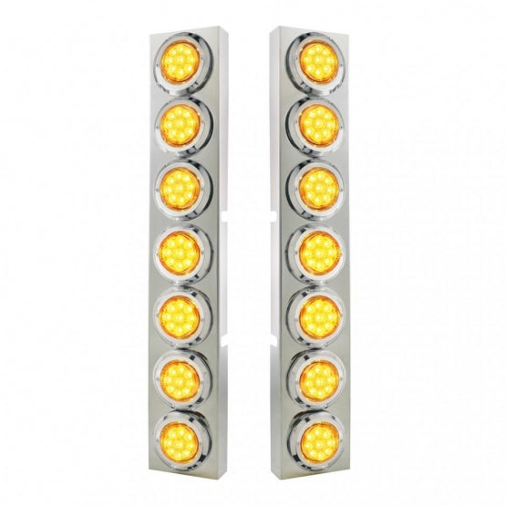 SS Front Air Cleaner Bracket With 14X 9 Amber LED 2" Reflector Lights &amp; Bezel For KW Trucks -Amber Lens