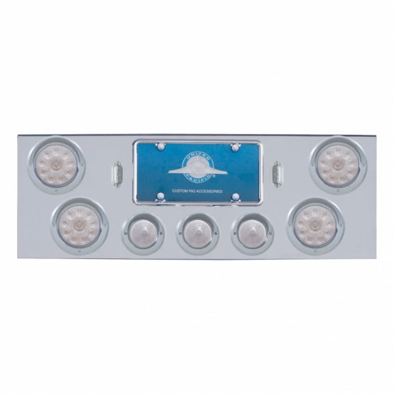 CR Rear Center Panel With 4X LED 4" Lights & 3X LED 2-1/2" Beehive Lights & Visors -Red LED/Clear Lens