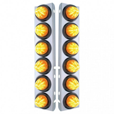 SS Front Air Cleaner Bracket With 12X 9 LED 2" Beehive Lights For Peterbilt-Amber LED & Lens