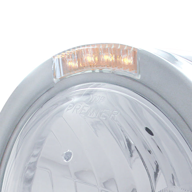 Stainless Steel Bullet Half Moon Headlight Crystal H4 Bulb & LED Turn Signal - Clear Lens