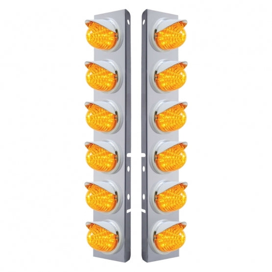 SS Front Air Cleaner Bracket W/12X 17 LED Beehive Lights &amp; Visors For Peterbilt-Amber LED &amp; Lens