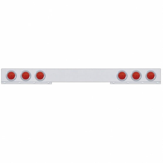 Chrome 1 Piece Rear Light Bar With Six 7 LED 4" Reflector Lights &amp; Bezels - Red LED/Red Lens