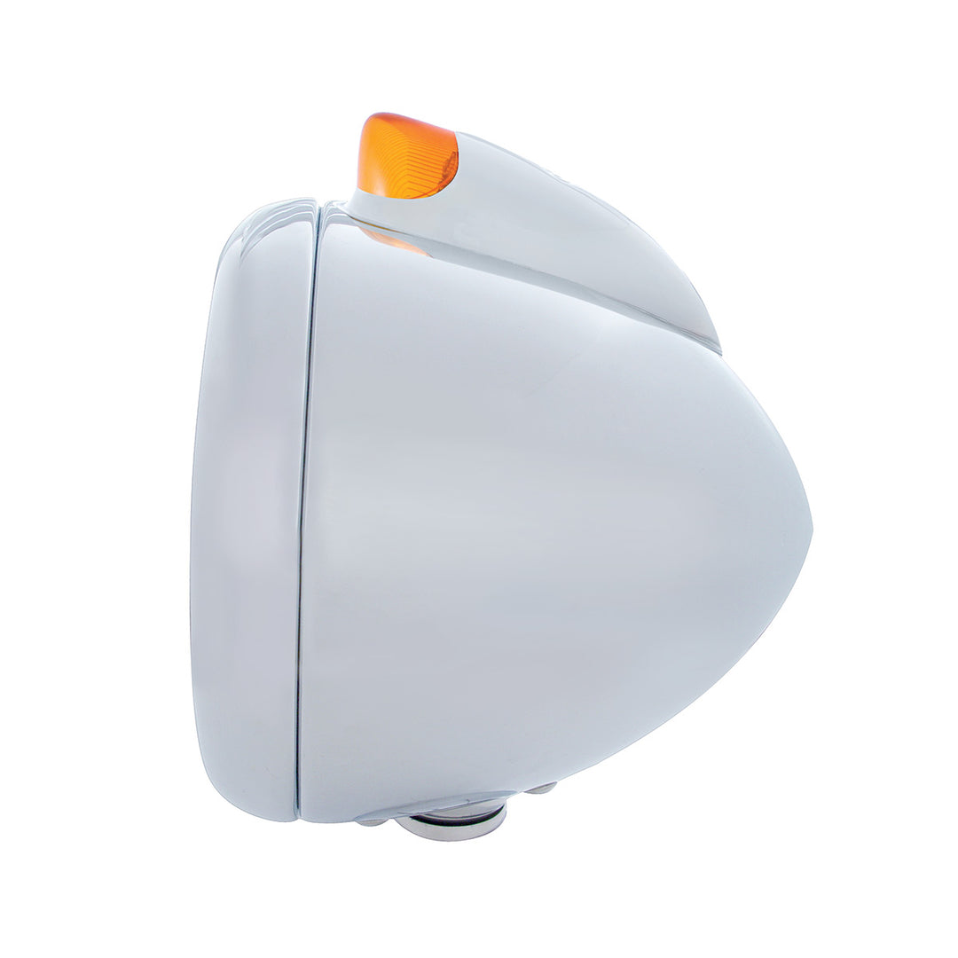 Stainless Steel Guide 682-C Headlight H4 With Amber LED &amp; Original Style LED Signal - Amber Lens