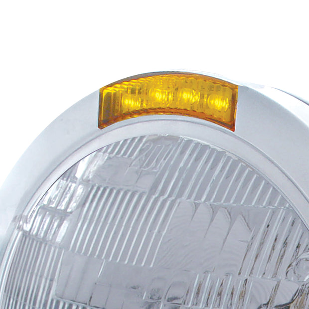 Stainless Steel Bullet Classic Headlight H6024 Bulb & LED Turn Signal - Amber Lens