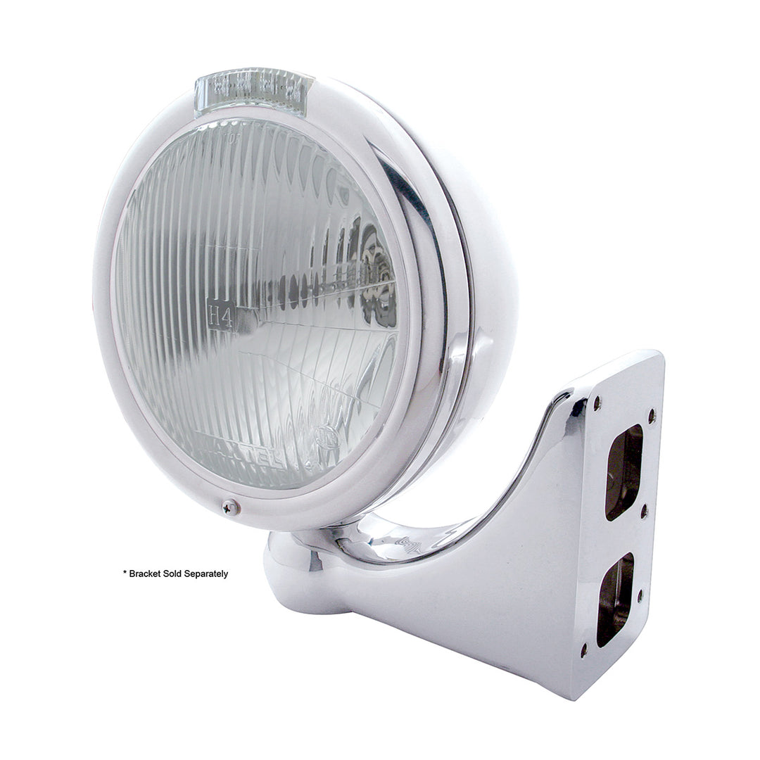 Chrome Classic Headlight H4 Bulb &amp; LED Turn Signal - Clear Lens