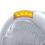 Stainless Steel Classic Half Moon Headlight H6024 Bulb & LED Turn Signal - Amber Lens