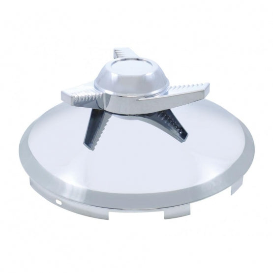6 Uneven Notched Stainless Front Hubcap With 3 Bar Left Swing Spinner - 7/16" Lip