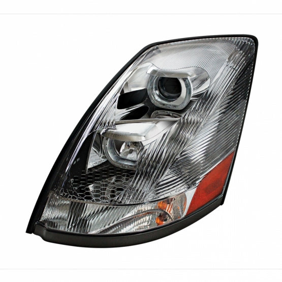 Chrome Projection Headlight With Amber LED Light Bar For 2003-2017 Volvo VN/VNL - Driver