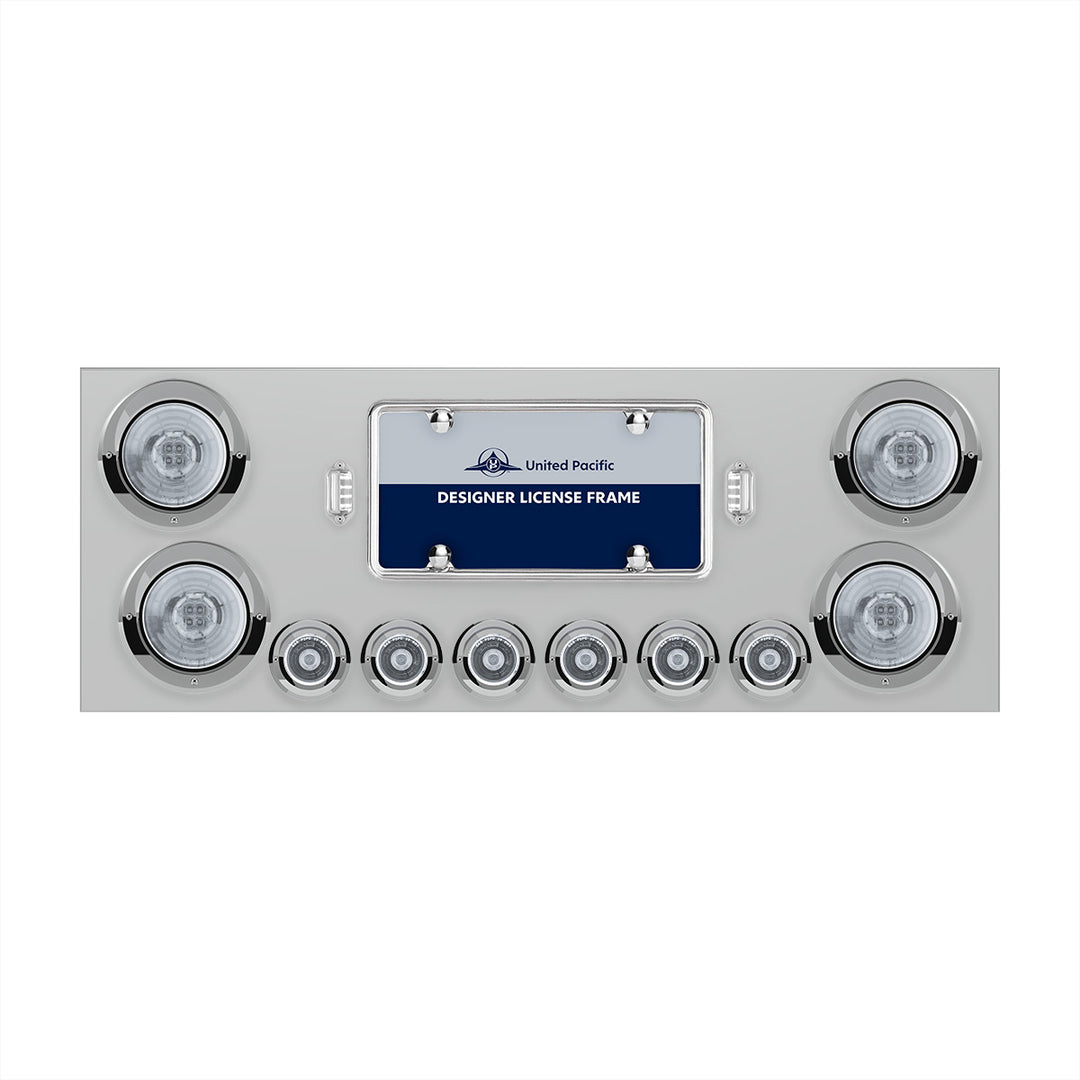SS Rear Center Panel With Four 13 LED 4" Abyss Light &amp; Six 4 LED 2" Lights &amp; Visors-Red LED/Clear Lens