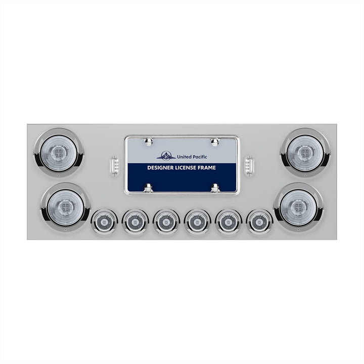 SS Rear Center Panel With Four 13 LED 4" Abyss Light &amp; Six 4 LED 2" Lights &amp; Visors-Red LED/Clear Lens