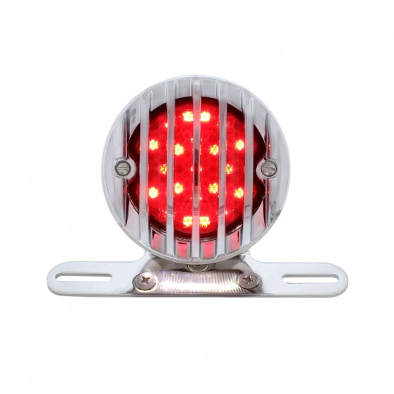 Motorcycle LED Rear Fender Tail Light With Chrome Grille Bezel - Smoke Lens