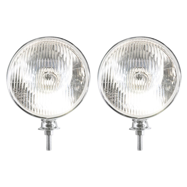 7" Chrome Dietz Style Headlight With 12 Volt Flat H4 Halogen Bulb (Pair)