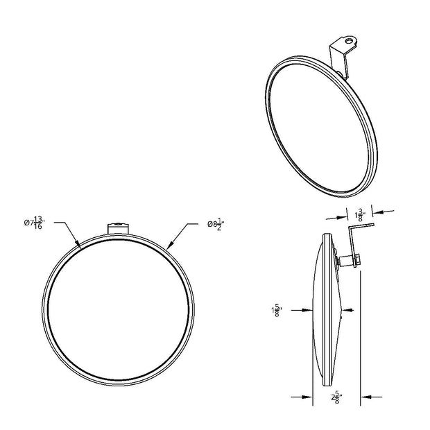 8-1/2" Chrome 320R Convex Mirror - Offset Mounting Stud