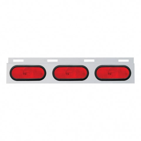 Stainless Top Mud Flap Plate With 3 Oval Lights & Grommet - Red Lens (Each)