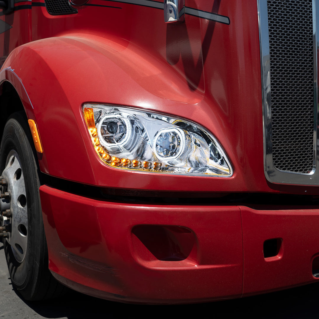 Chrome 10 LED Headlight For Peterbilt 587 (2010-2016) &amp; 579 (2012-2021) - Passenger Side