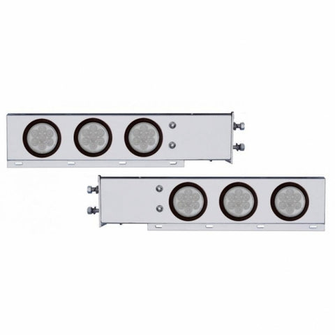 2-1/2" Bolt Pattern Chrome Spring Loaded Bar W/6X 4" 7 LED Lights -Red LED/Clear Lens (Pair)