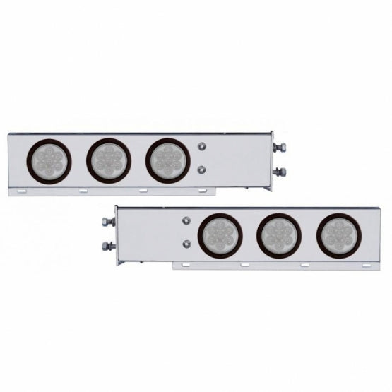 2-1/2" Bolt Pattern Chrome Spring Loaded Bar W/6X 4" 7 LED Lights -Red LED/Clear Lens (Pair)